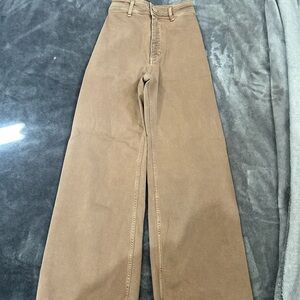 Zara- Tan high waist - wide leg cropped denim